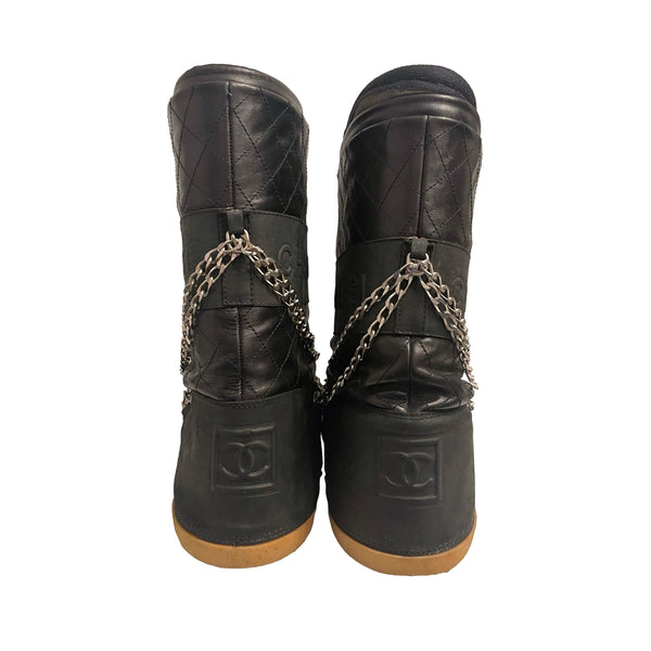 Chanel Vintage Black Quilted Apres Ski Moon Boots Size 38-40