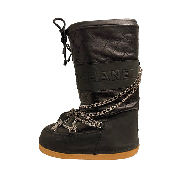 Chanel Black Chain Snow Boots