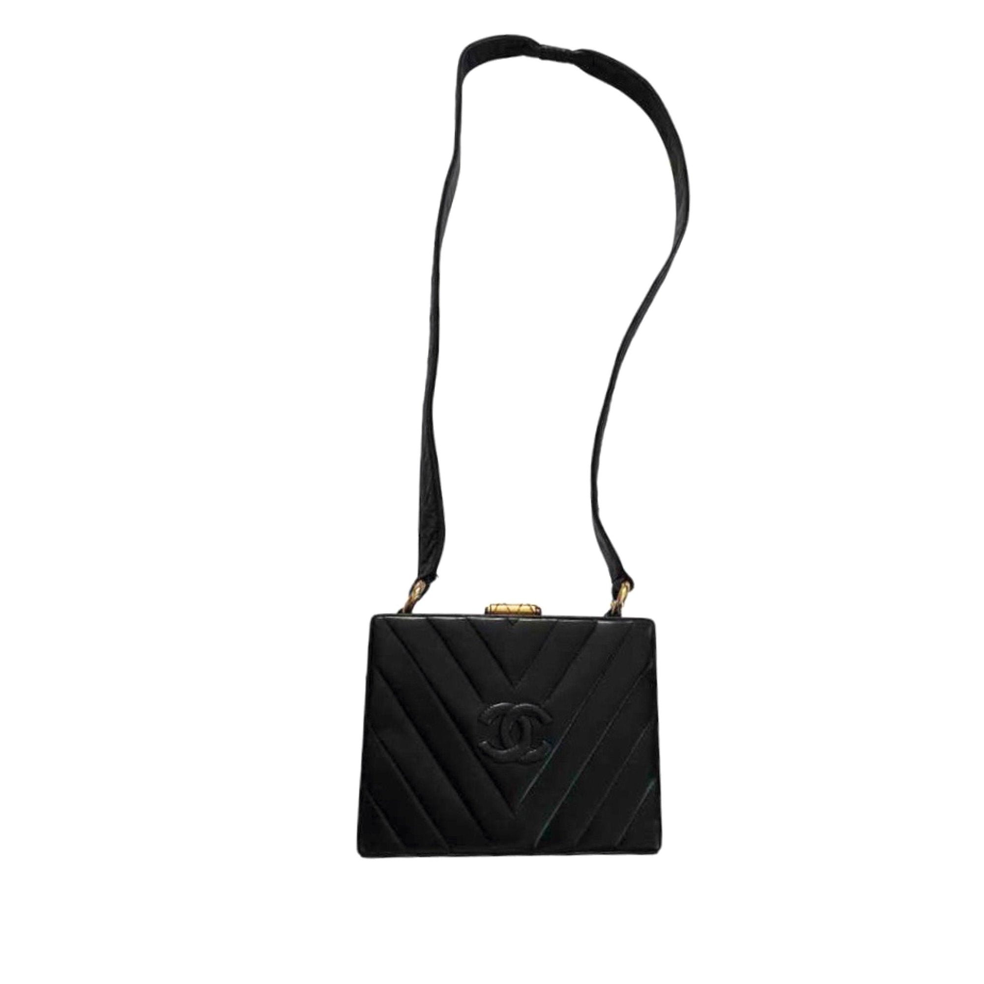 Chanel Black Chevron Box Bag - Handbags