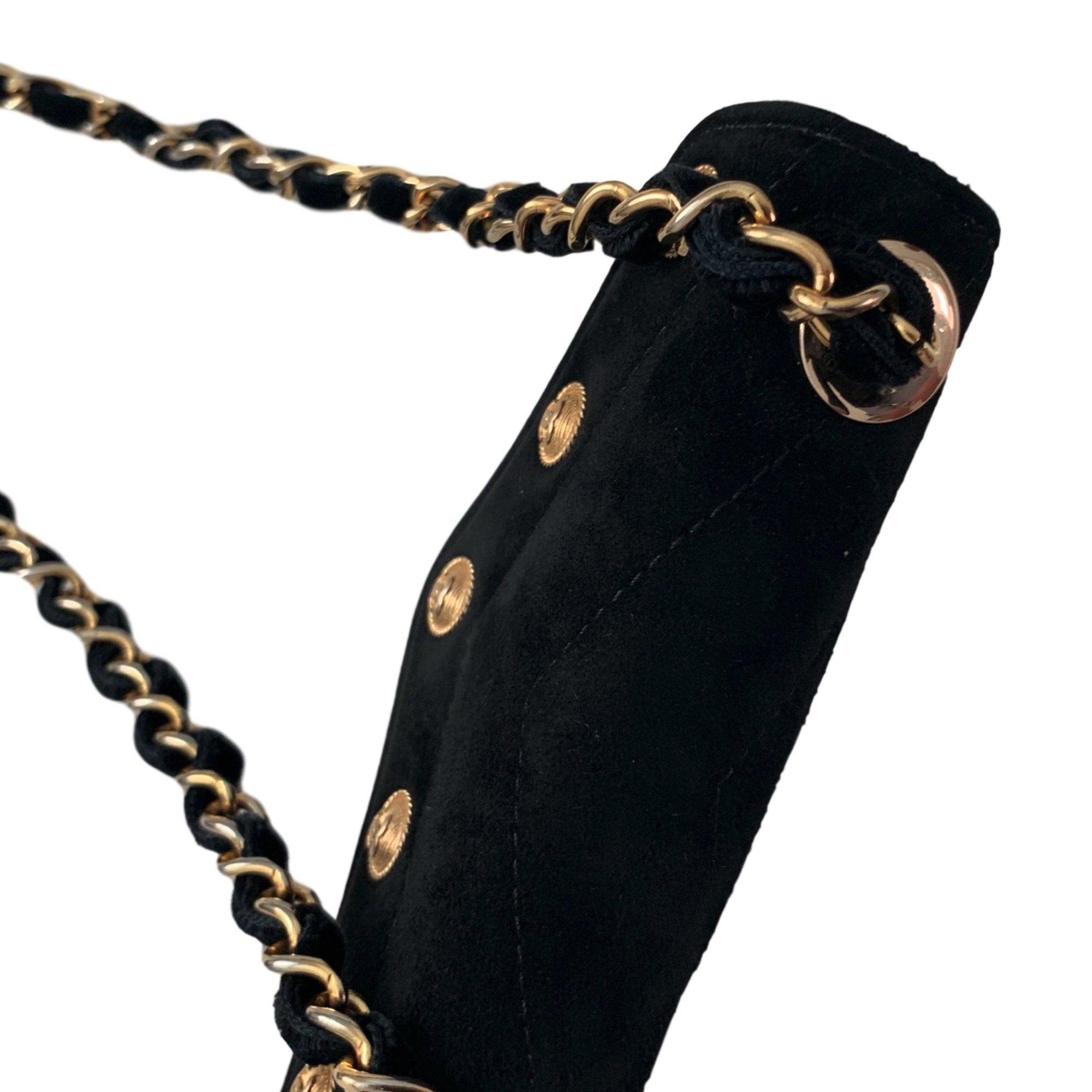Chanel Black Chevron Suede Mini Chain Flap Bag - Handbags
