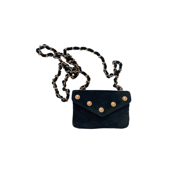 Chanel Black Chevron Suede Mini Chain Flap Bag - Handbags