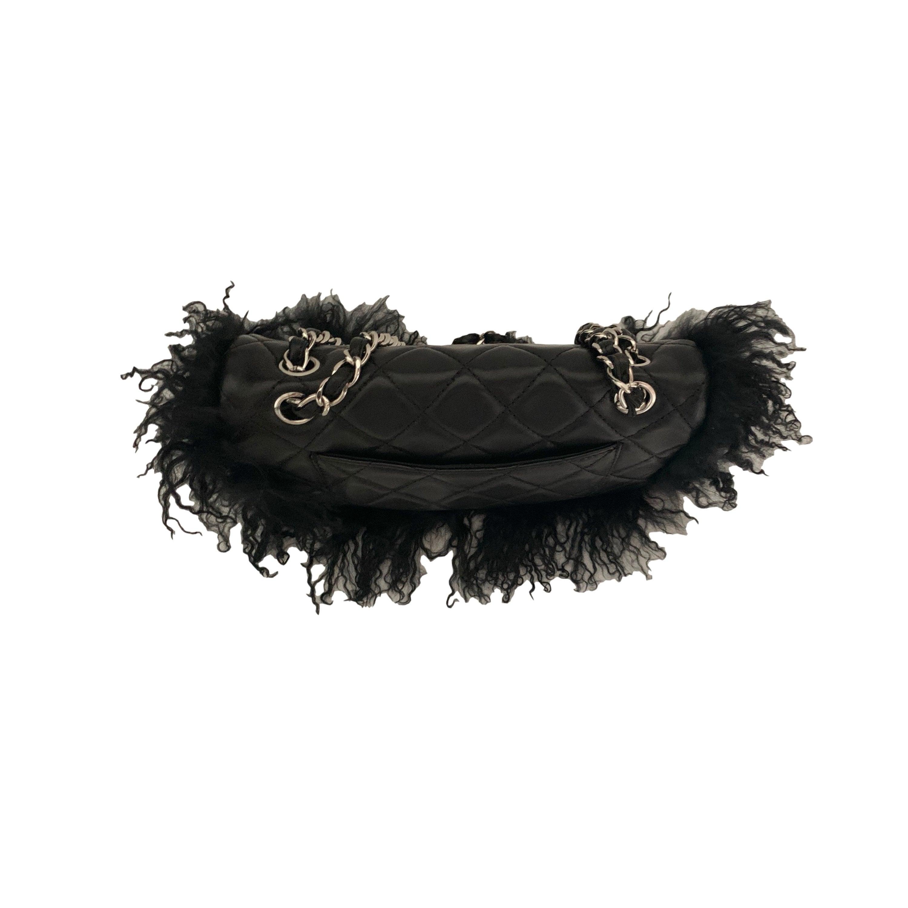 Treasures of NYC - Chanel Black Fur Chain Flap Bag