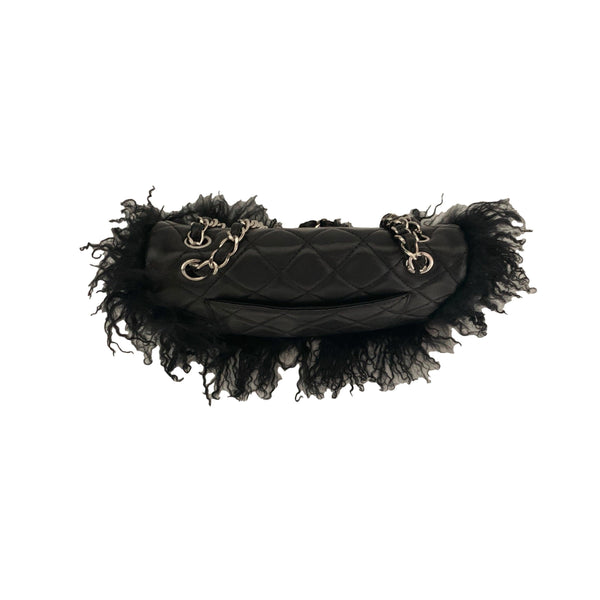 Chanel Black Fur Chain Flap Bag - Handbags