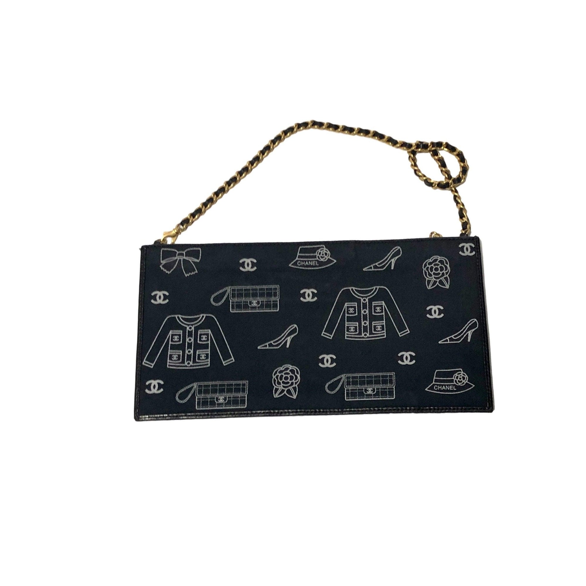 Chanel Black Icon Print Canvas Shoulder Bag - Handbags