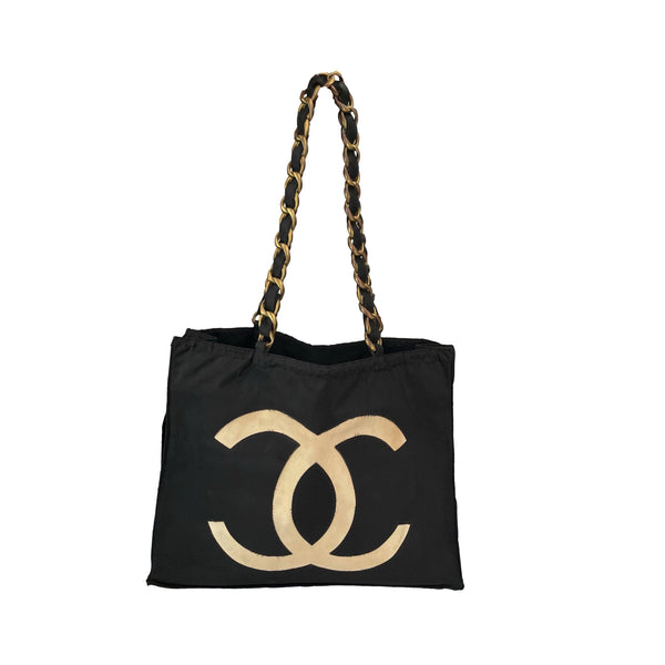 Chanel Black Jumbo Logo Chain Tote - Handbags