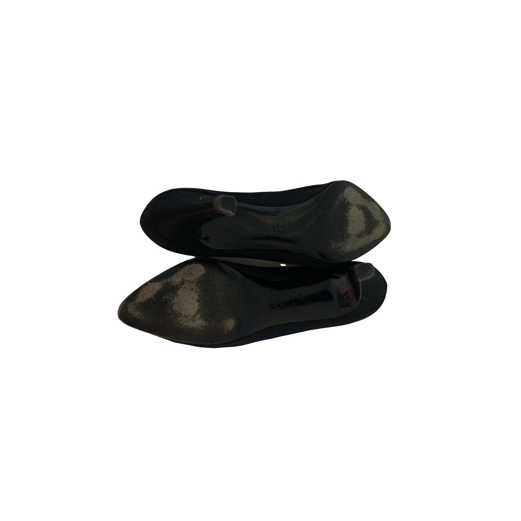 Chanel Black Jumbo Rhinestone Logo Heels - Shoes