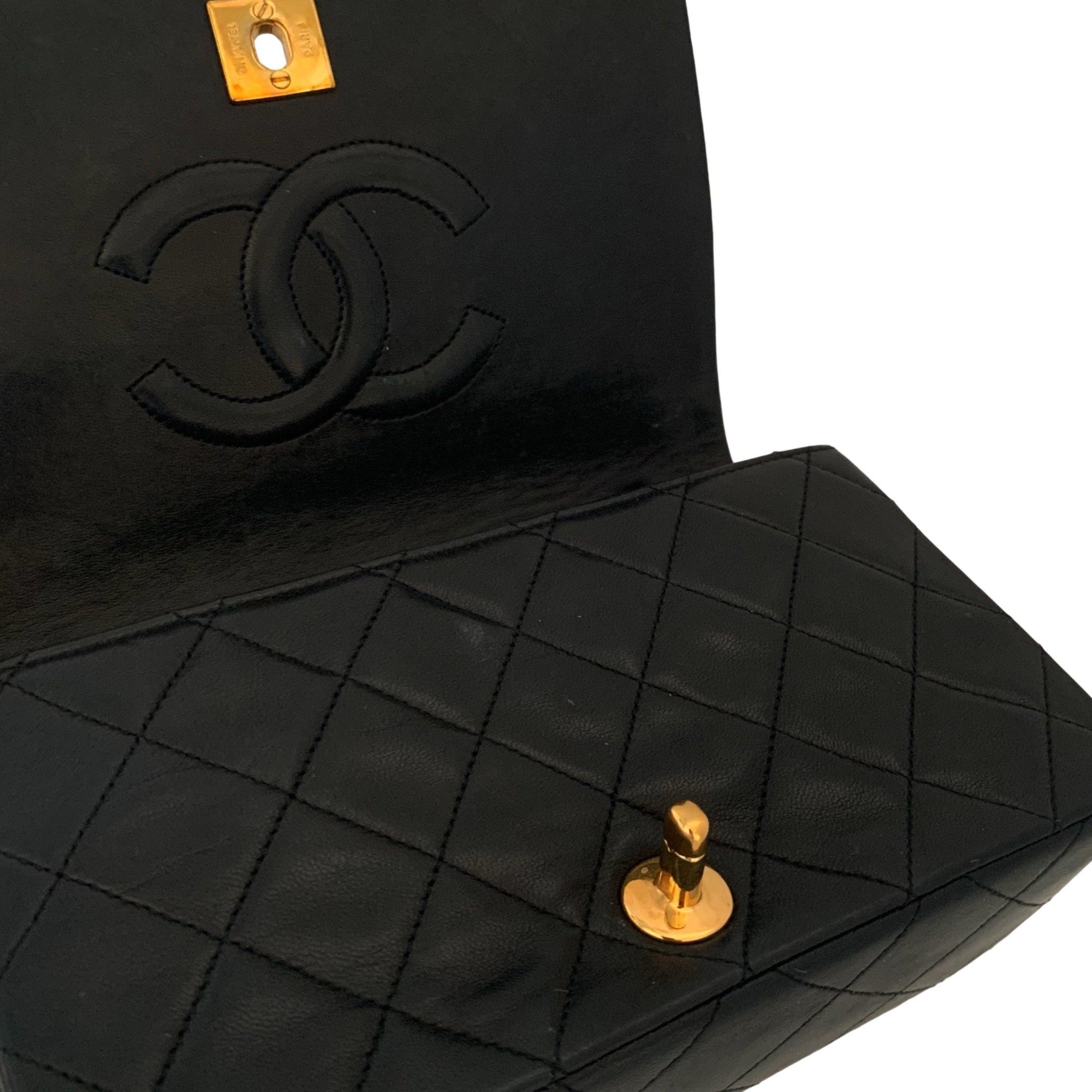Chanel Black Lambskin Flap Bag - Handbags