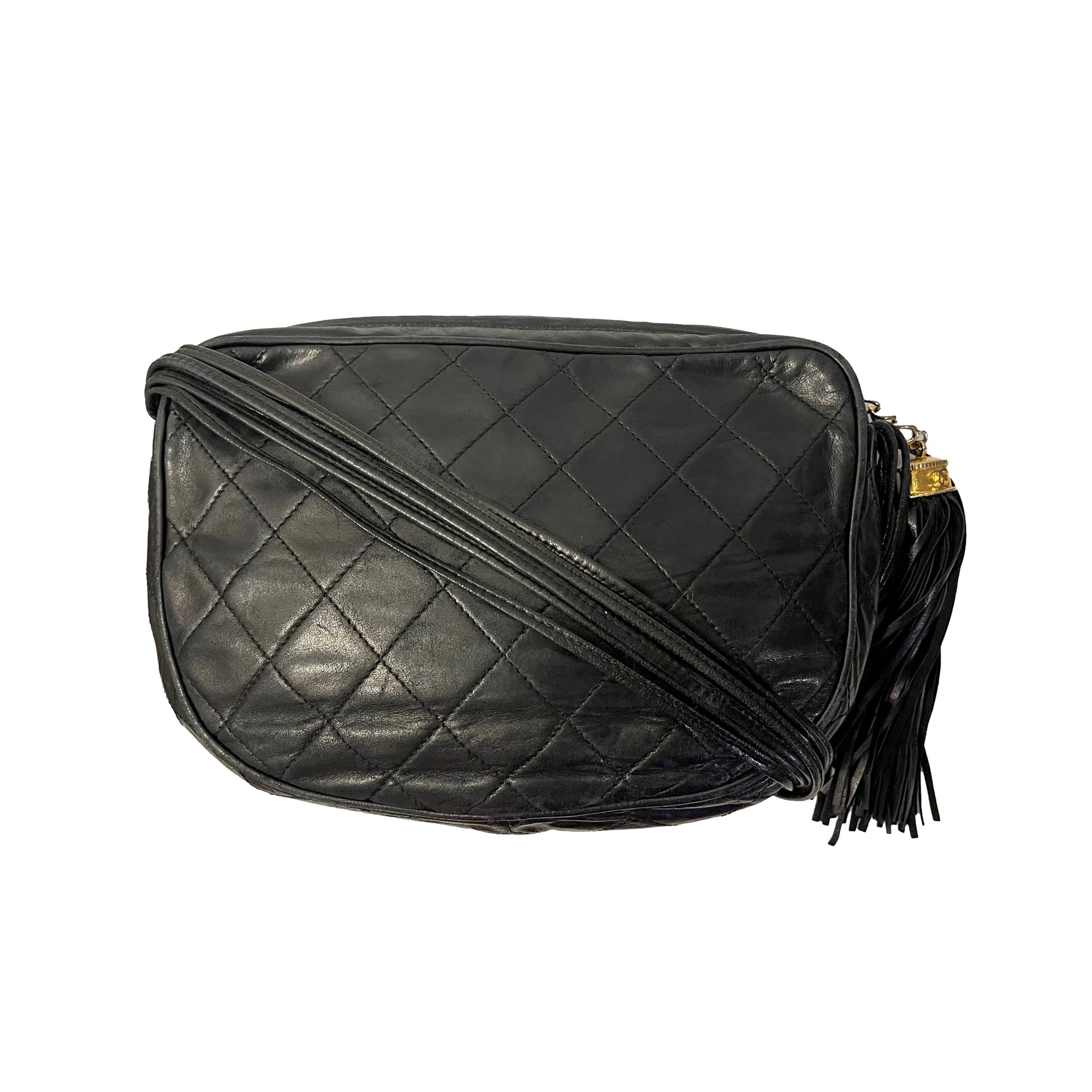 Chanel Black Lambskin Leather Tassel Bag - Handbags