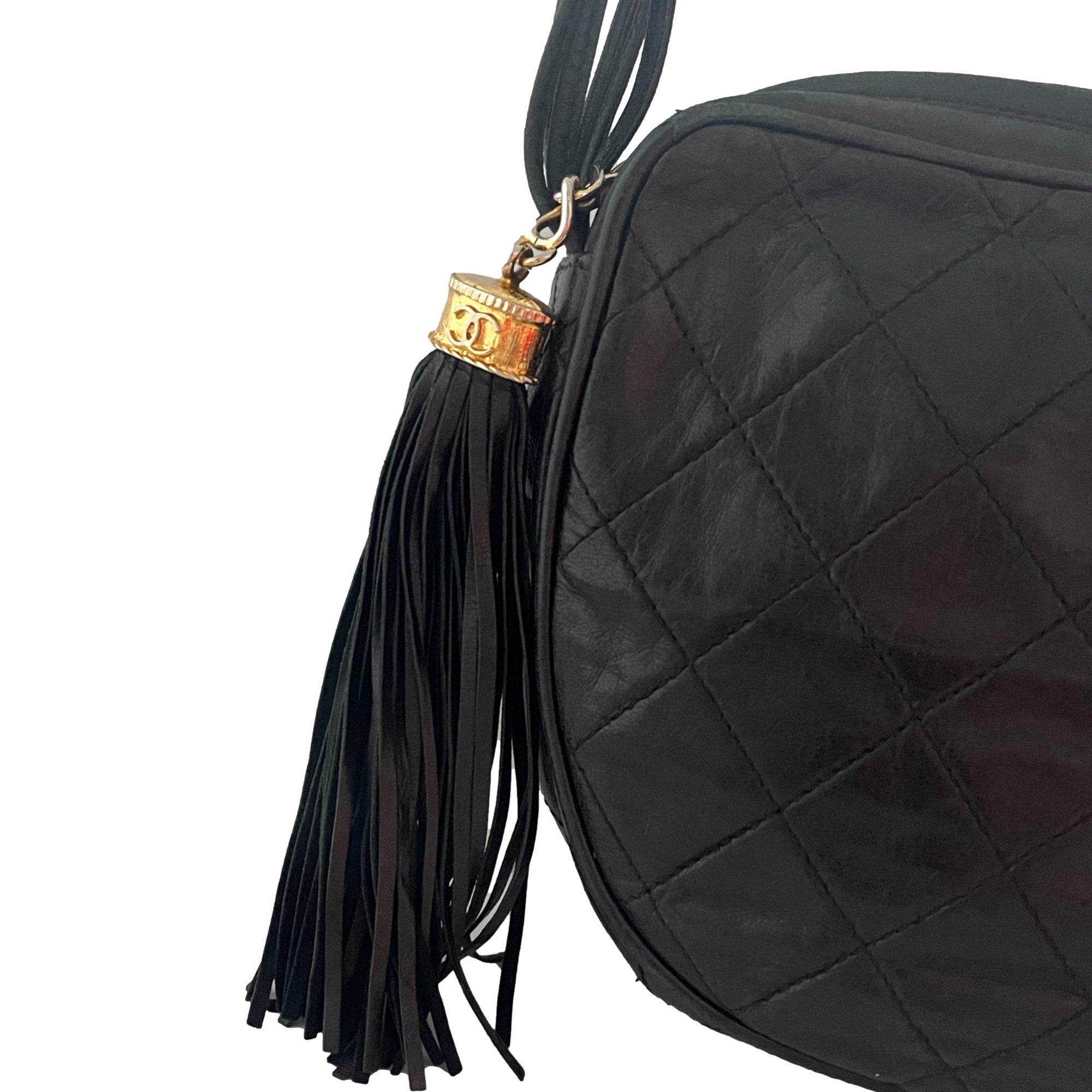 Chanel Black Lambskin Leather Tassel Bag - Handbags