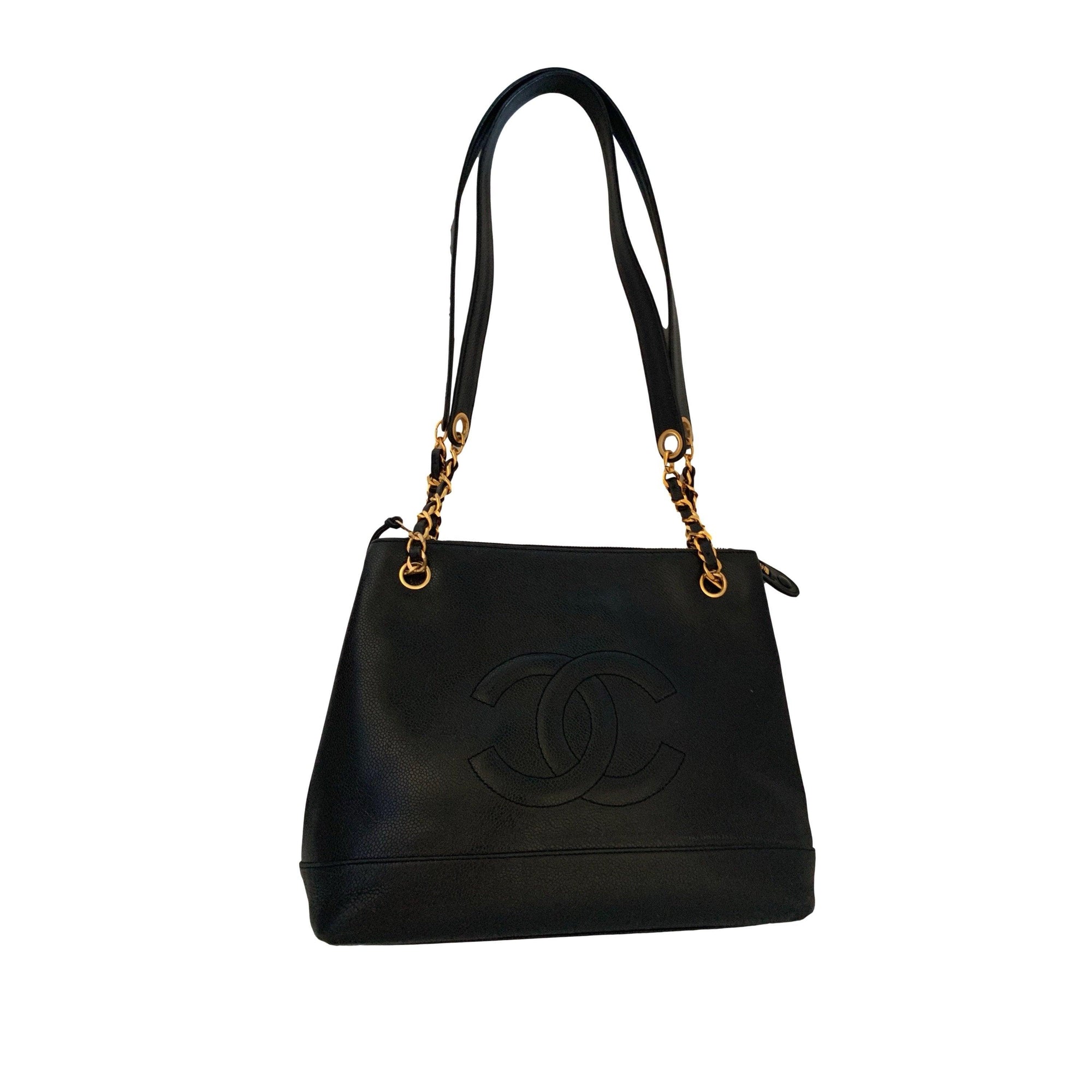 Chanel Black Large Caviar Chain Bag - Handbags