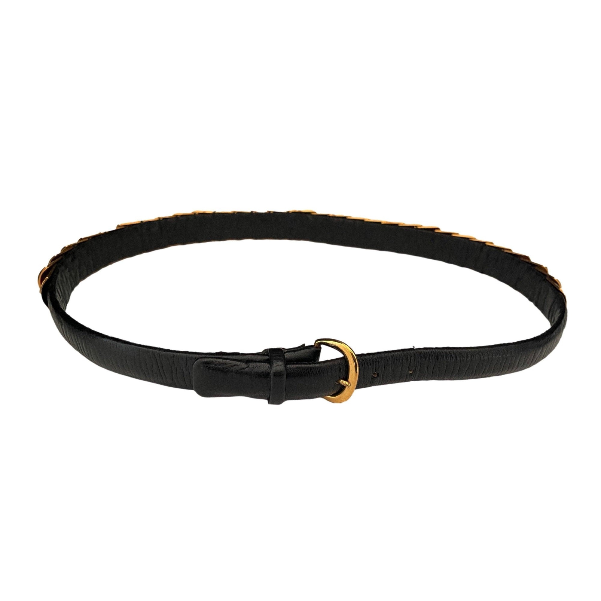 Chanel Black Leather and Gold Logo Belt - Jewelry