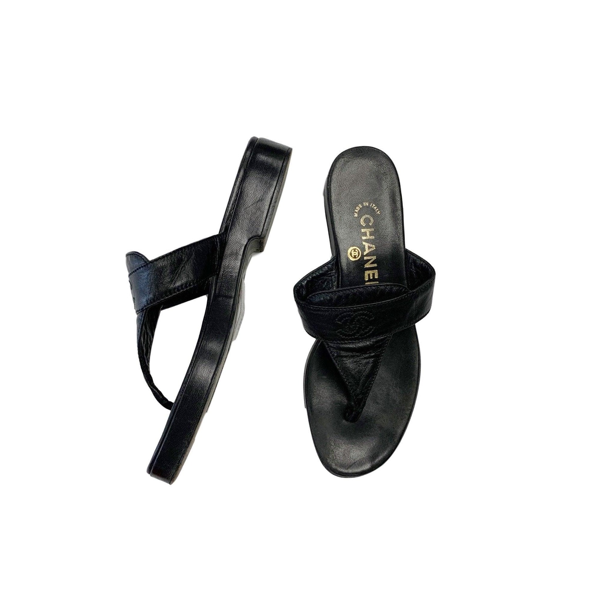 Chanel Black Leather Sandals - Shoes
