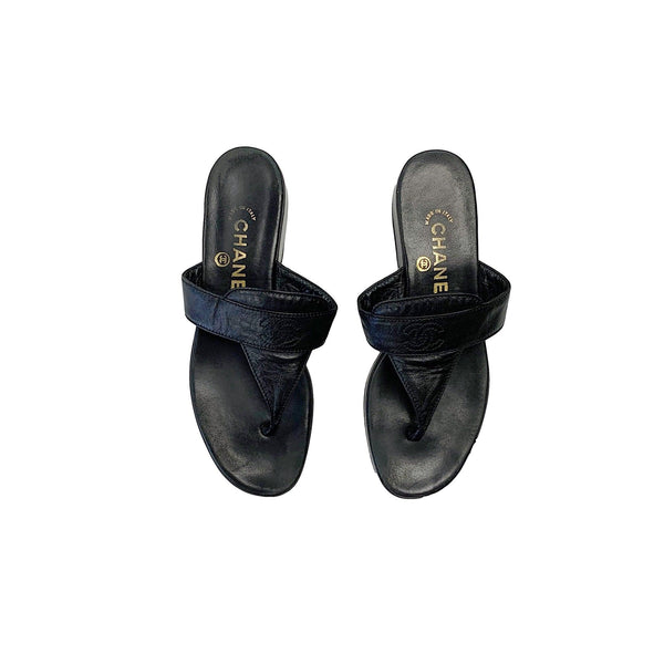 Chanel Black Leather Sandals - Shoes