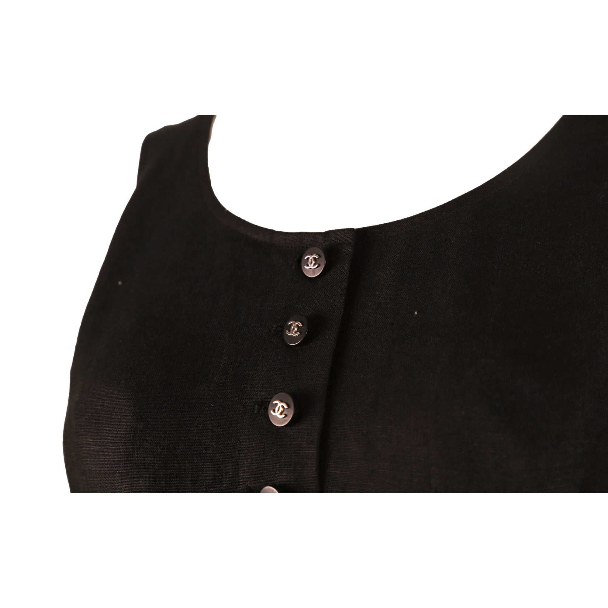 Chanel Black Linen Logo Button Dress - Apparel