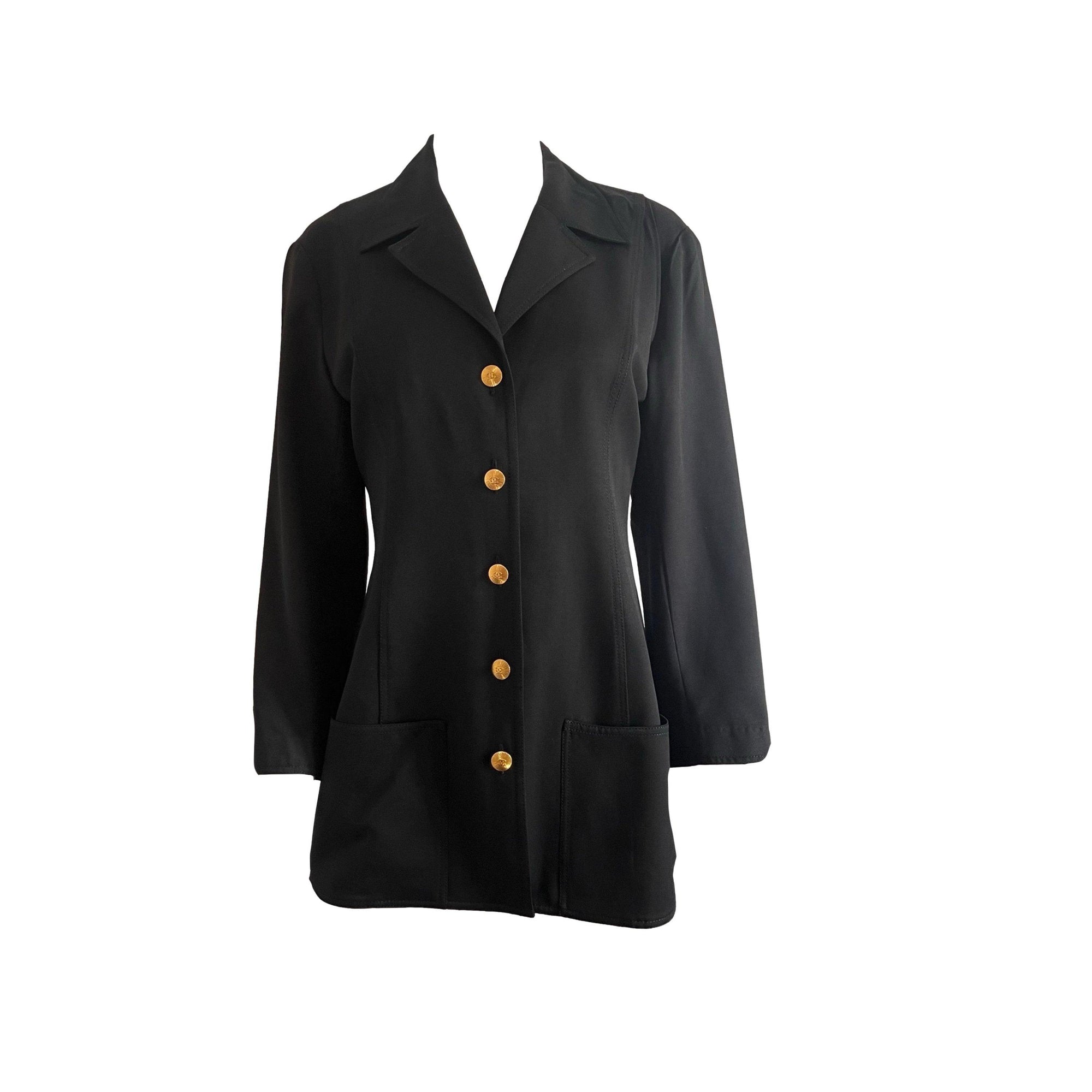 Chanel Black Logo Button Blazer - Apparel