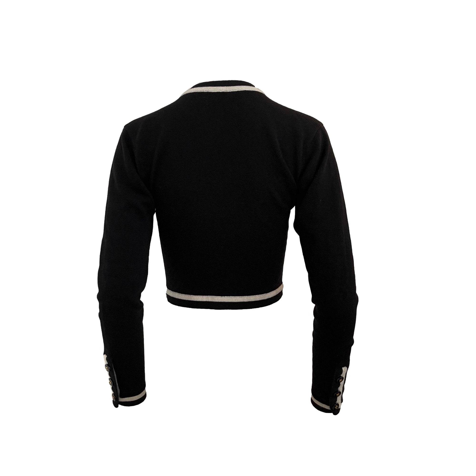 Chanel Black Logo Button Cropped Cardigan - Apparel