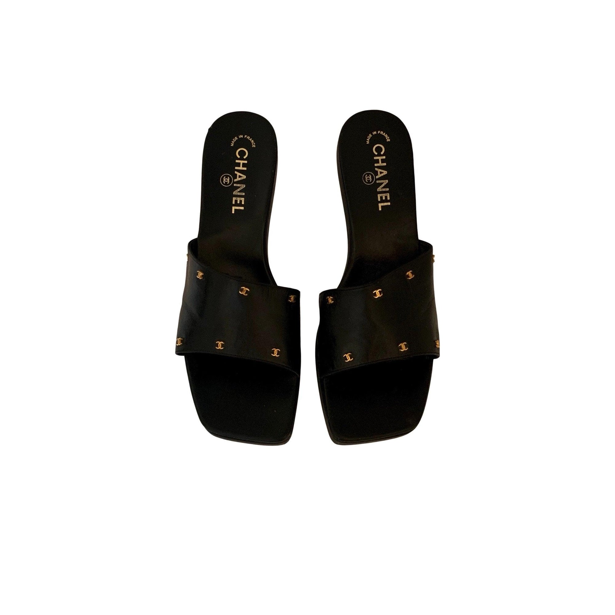 Chanel Black Logo Chunky Heel - Shoes