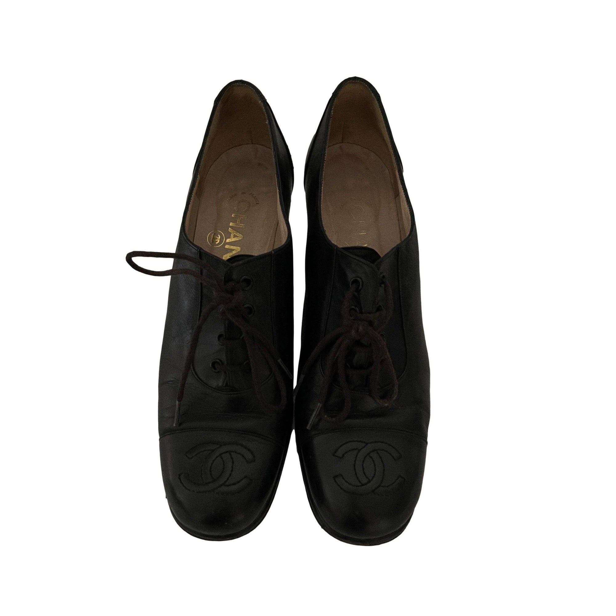 Chanel Black Logo Lace Up Oxford - Shoes