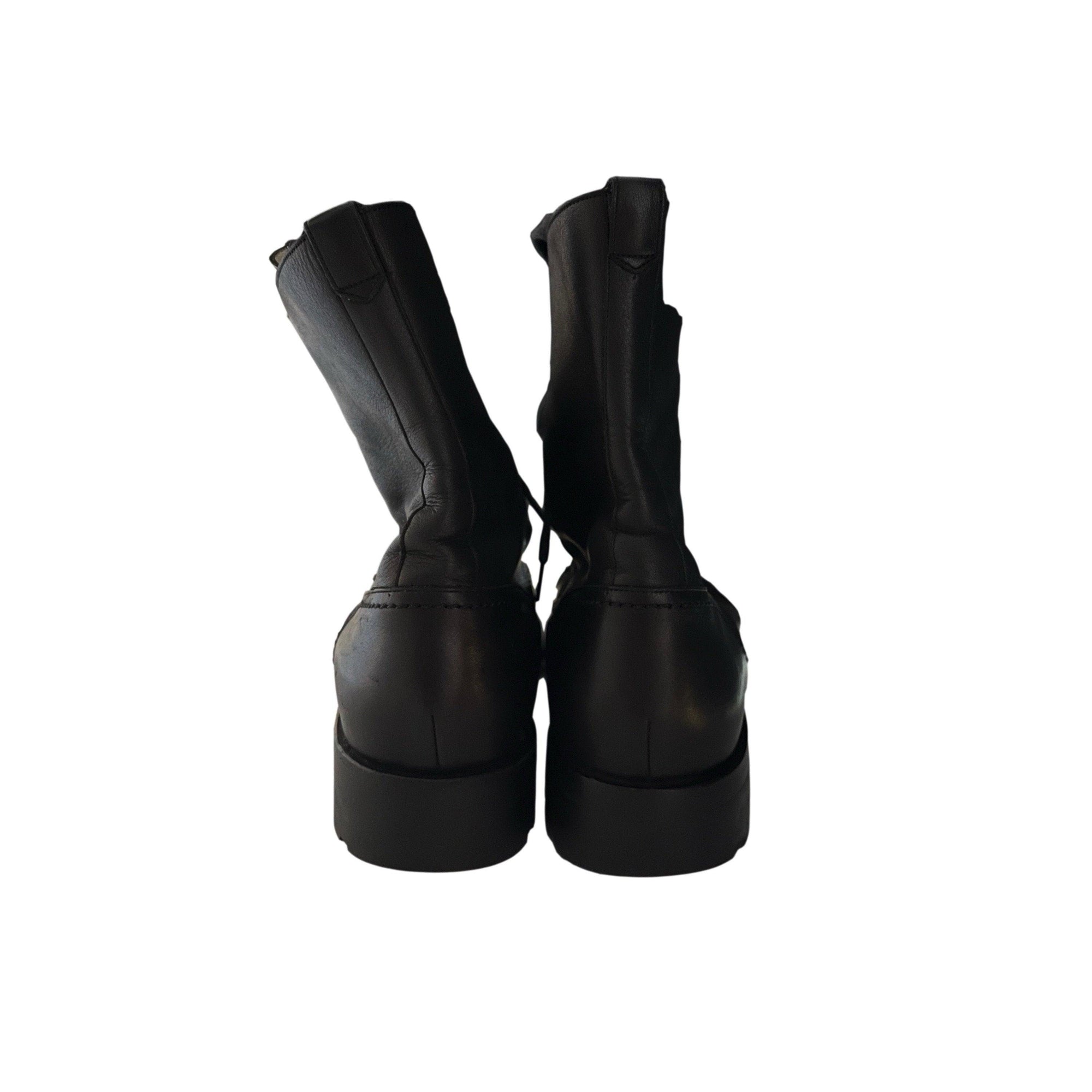 Chanel Black Logo Leather Combat Boots - Shoes