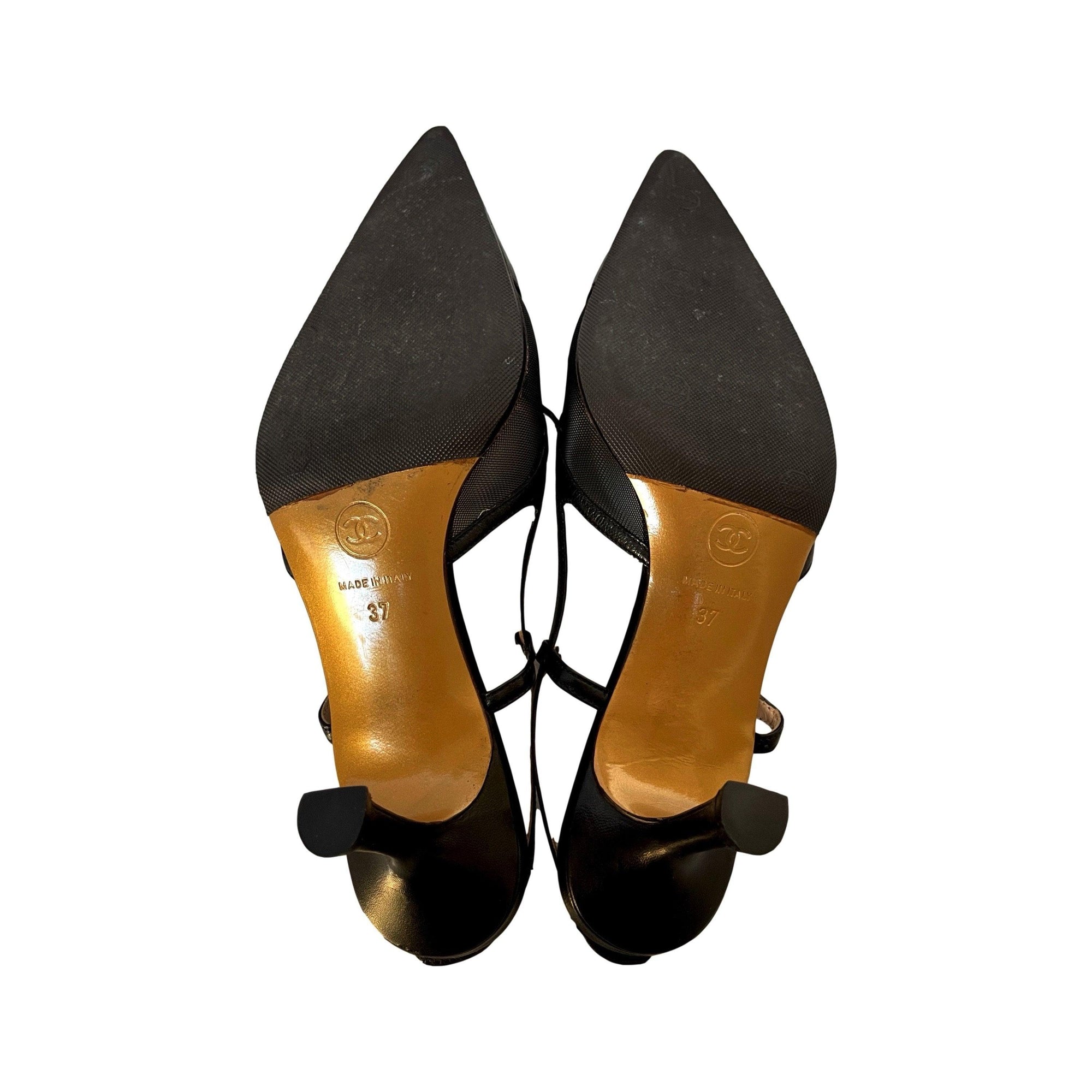 Chanel Black Logo SlingBack Heels - Shoes