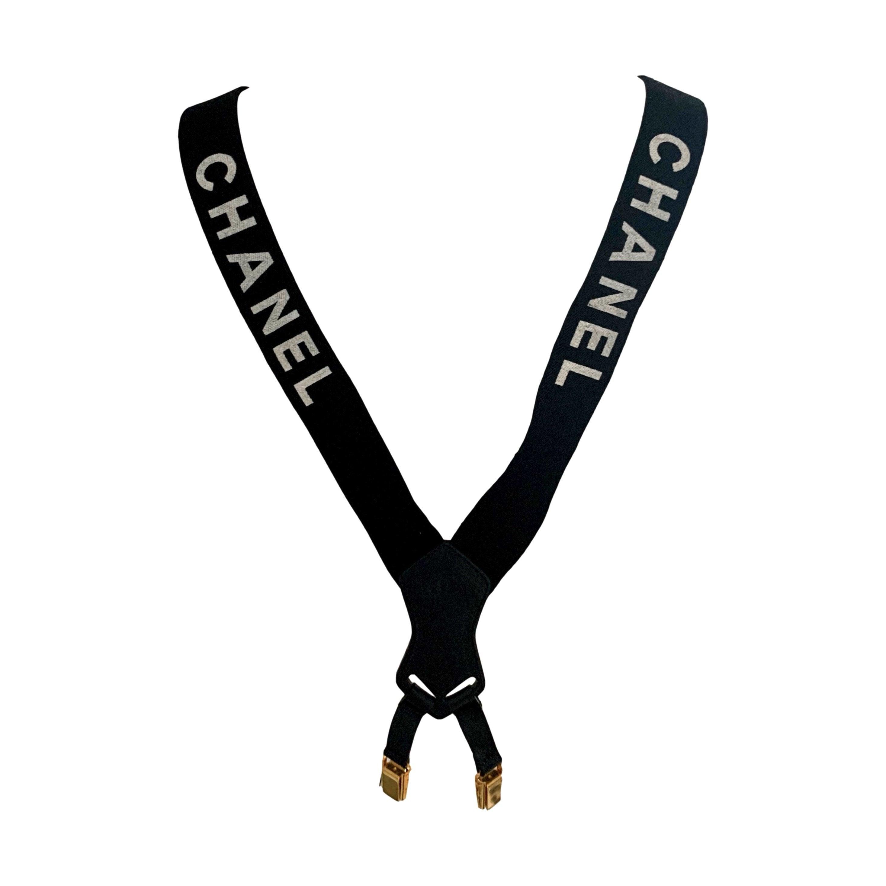1994 {Vintage} Chanel Black Vintage Logo Suspenders