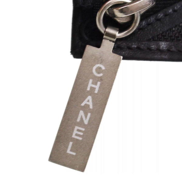 Chanel Black Mesh And Leather Logo Zip Clutch - Handbags