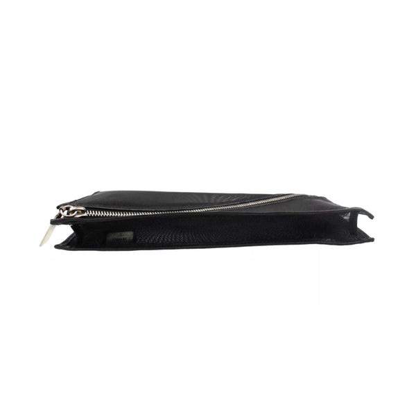 Chanel Black Mesh And Leather Logo Zip Clutch - Handbags