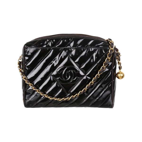 Chanel Black Patent Chain Crossbody Bag - Handbags