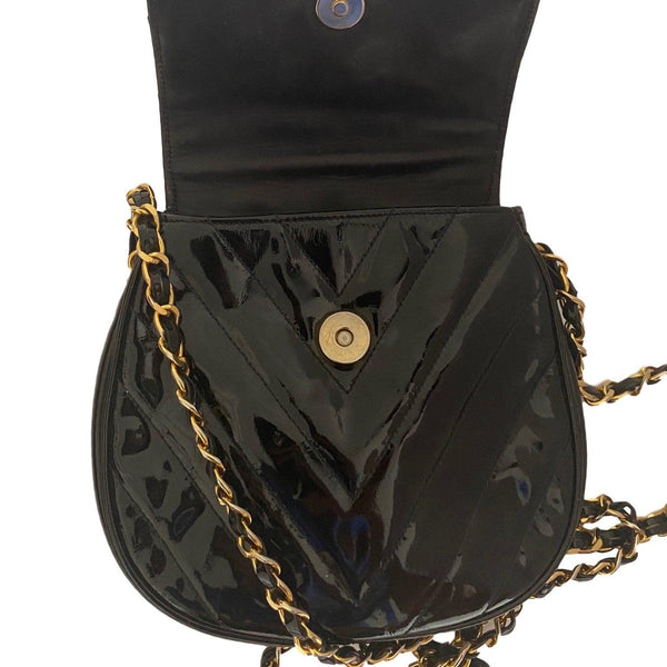 Chanel Black Patent Chevron Mini Chain Bag - Handbags