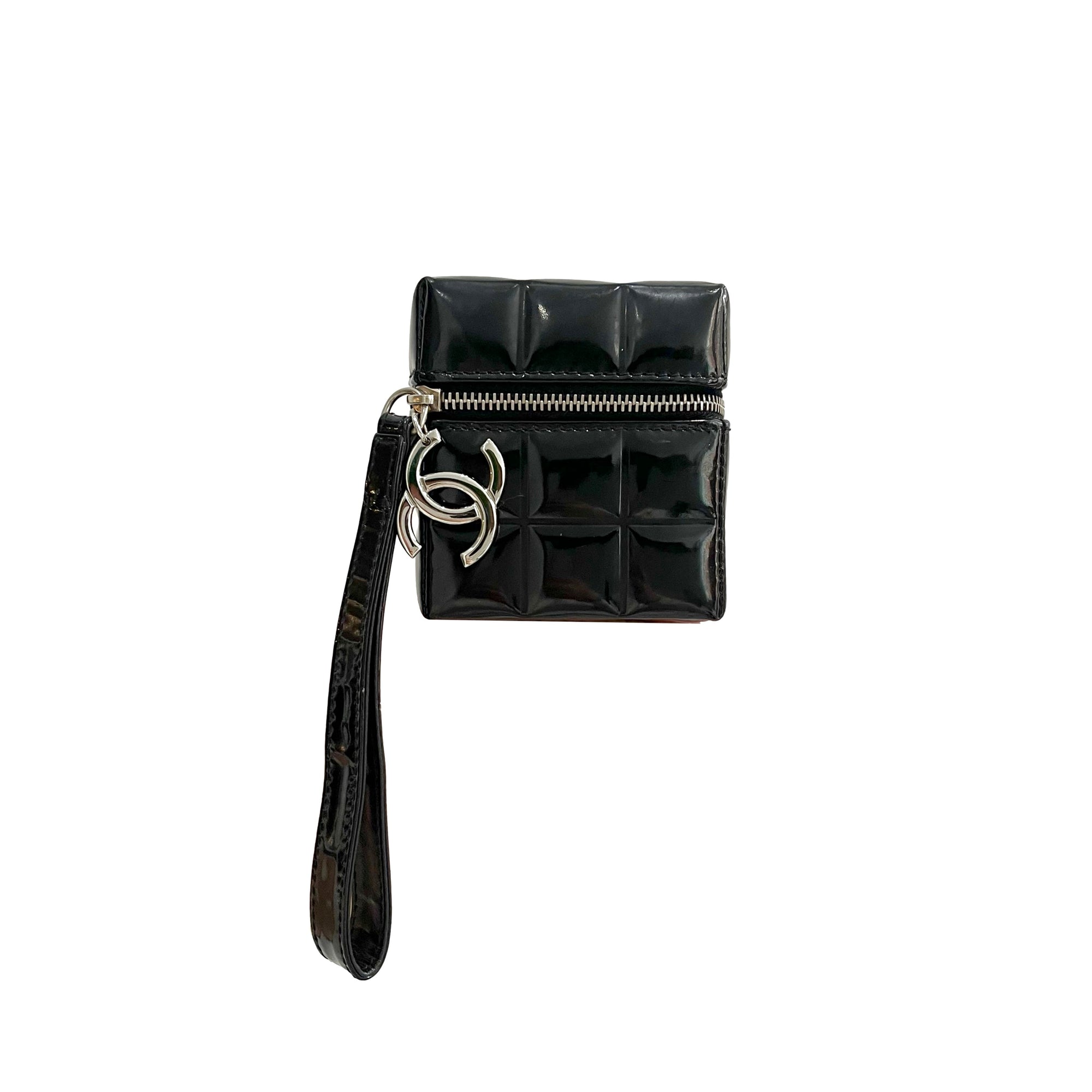 Chanel Black Patent Cube Clutch - Handbags