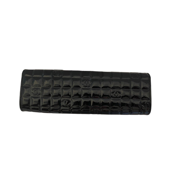 Chanel Black Patent Leather Logo Clutch - Handbags
