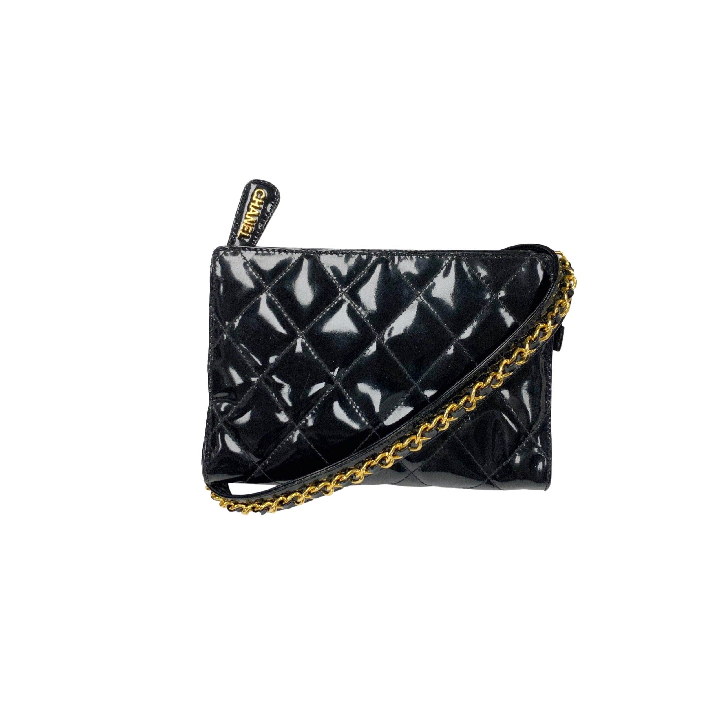 patent leather chanel handbag black