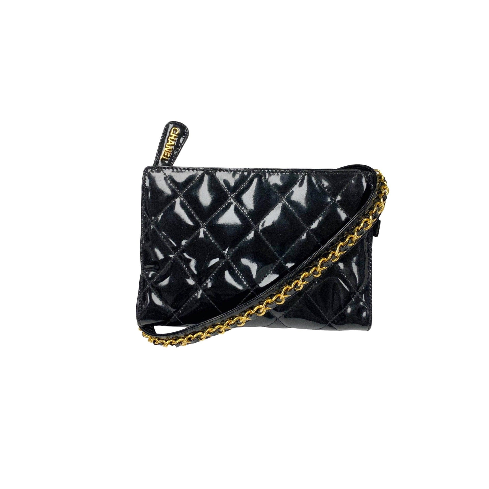 Chanel Black Patent Leather Quilted Belt Bag