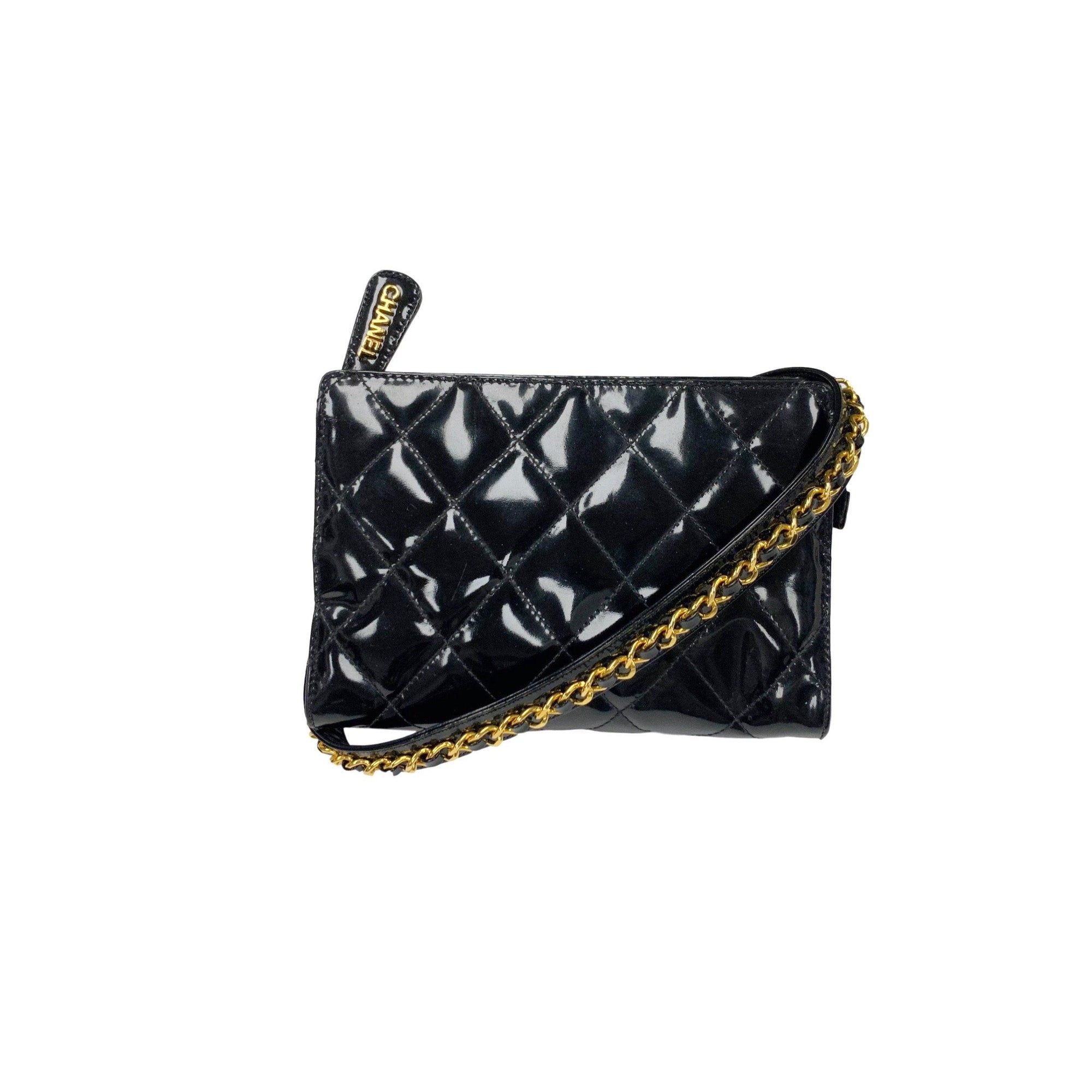 Chanel Black Patent Leather Quilted Belt Bag - Belt-Bags