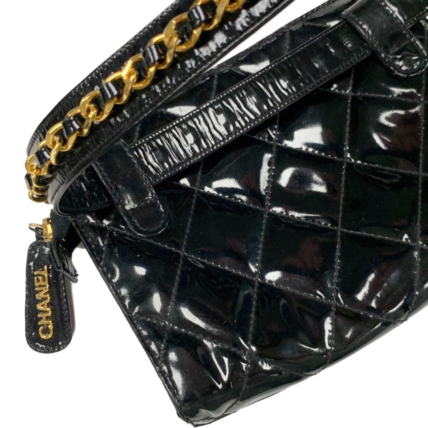 Treasures of NYC - Chanel Black Patent Leather Quilted Belt