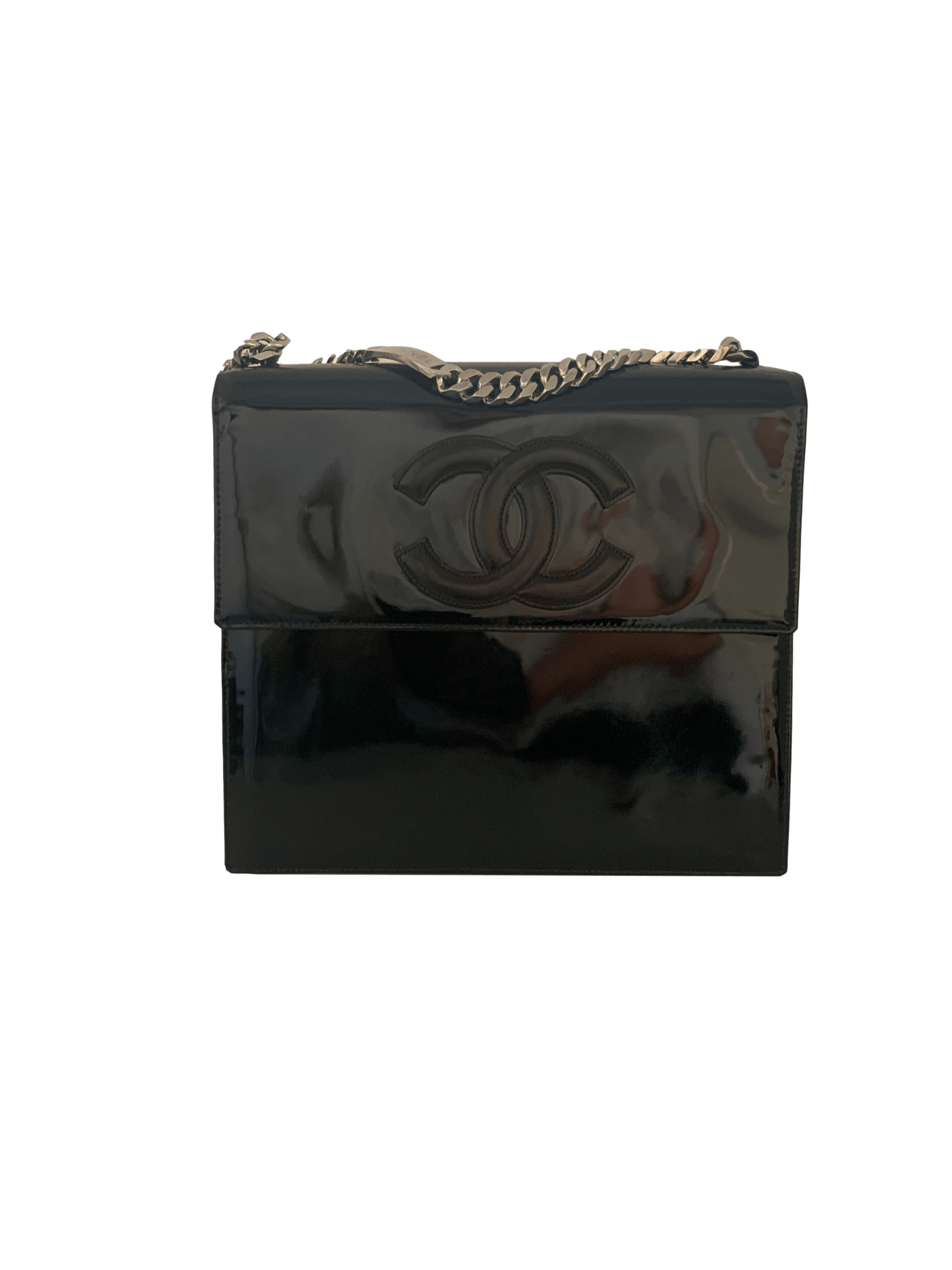 Chanel Black Patent Top Chain Bag - Handbags
