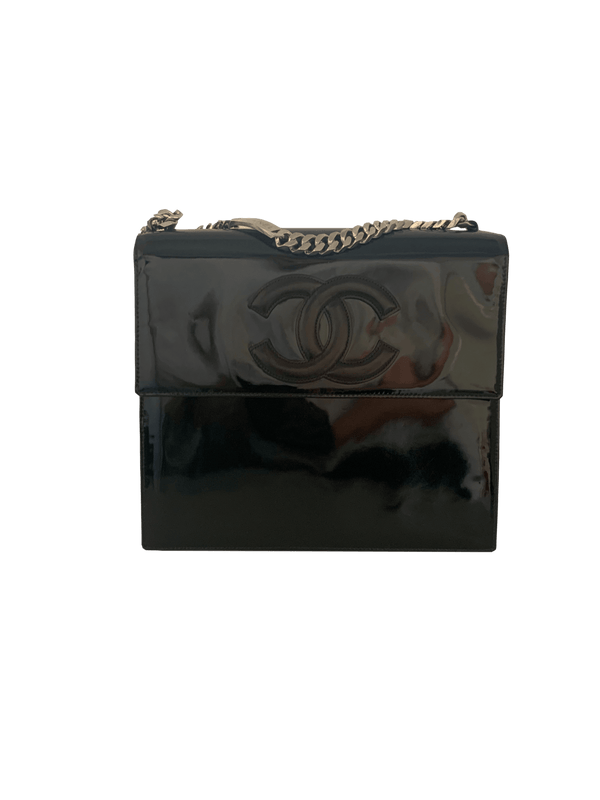 Chanel Black Patent Top Chain Bag - Handbags