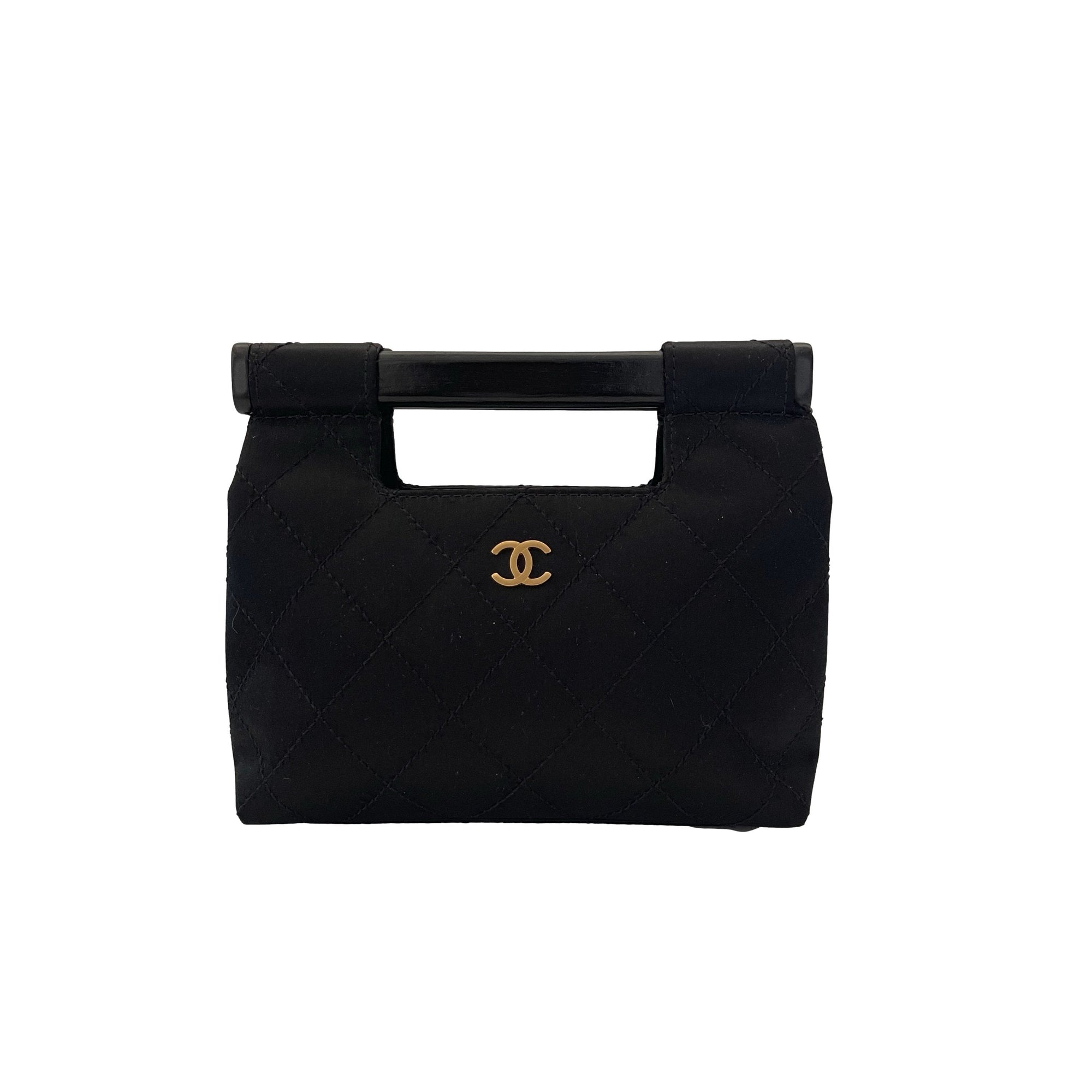 Chanel Black Quilted Satin Top Handle Bag - Handbags