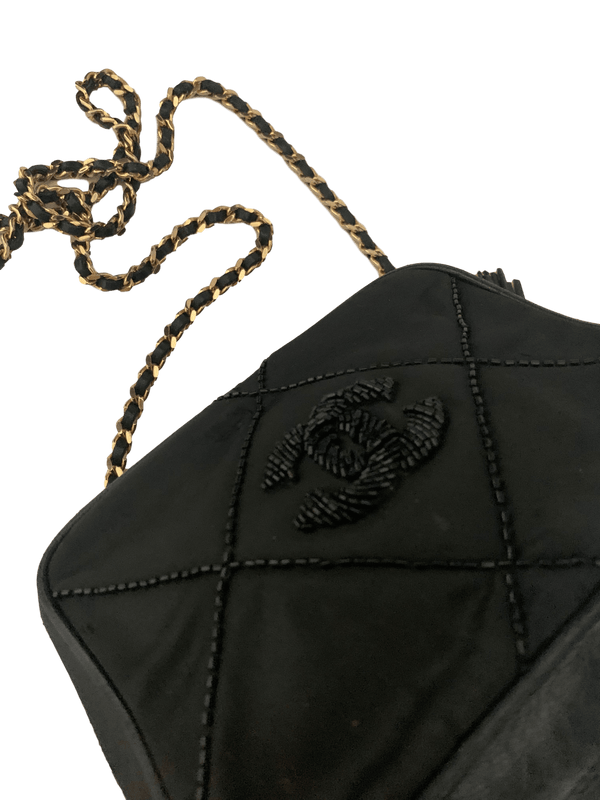 Chanel Black Satin Beaded Camera Bag - Handbags