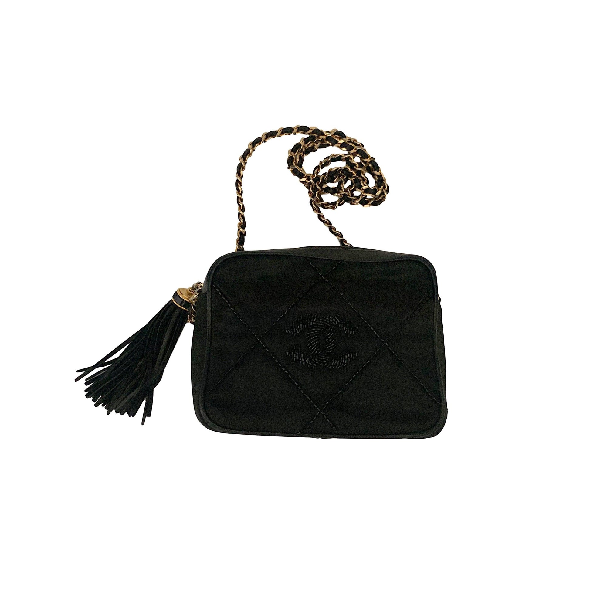 Chanel Black Satin Beaded Camera Bag - Handbags