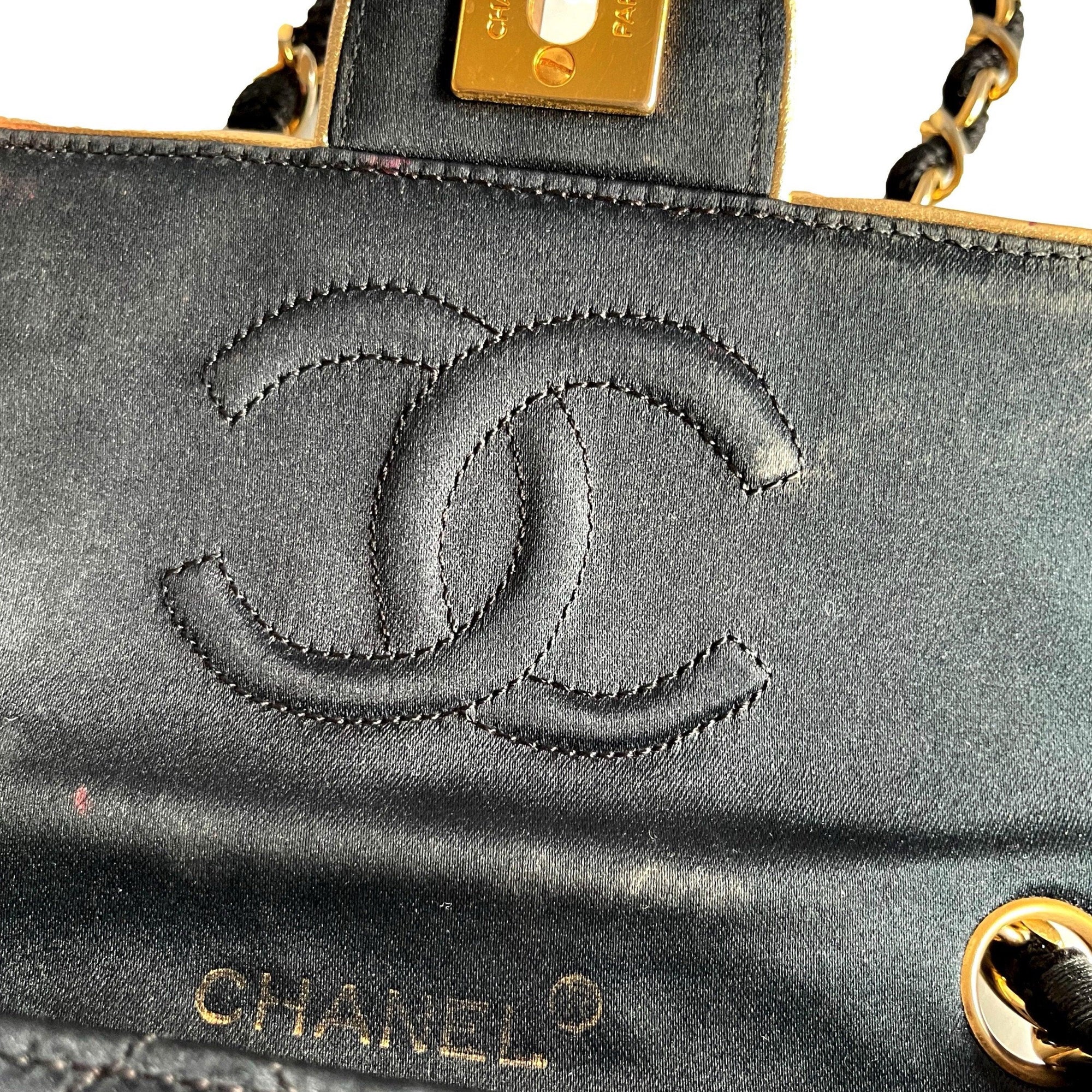 Chanel Black Satin Flap Bag - Handbags