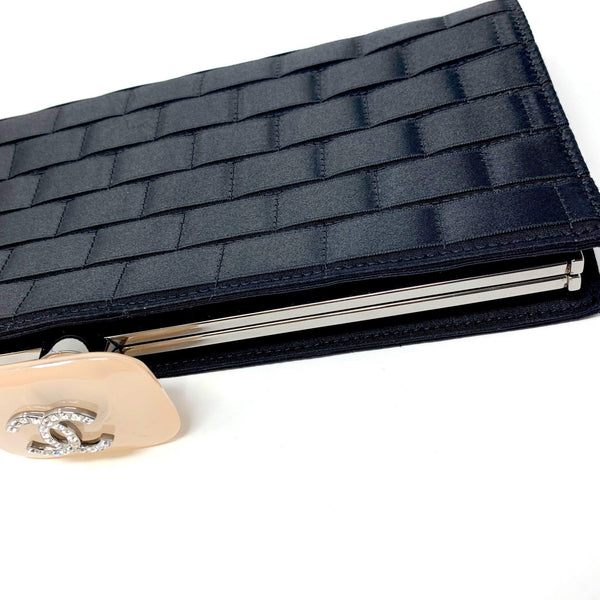 Chanel Black Satin Logo Top Clutch - Handbags