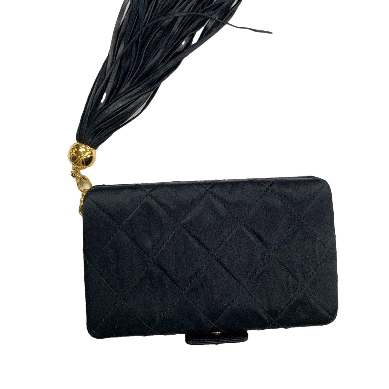 Chanel Black Satin Tassel Mini Box Clutch - Handbags
