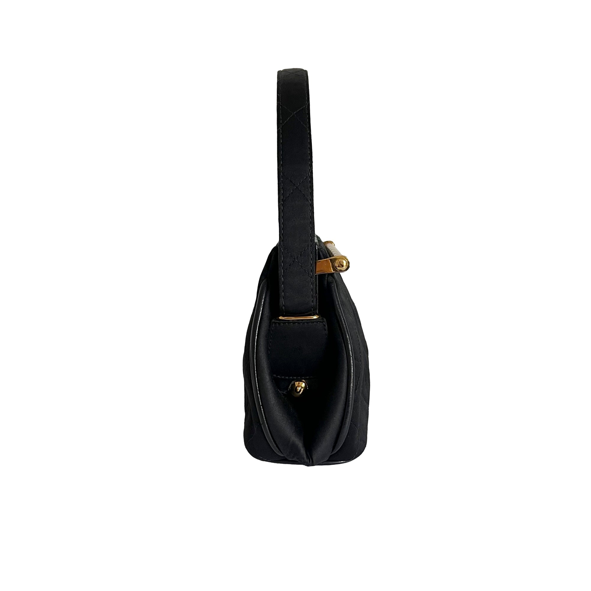 Chanel Black Satin Top Handle Bag - Handbags