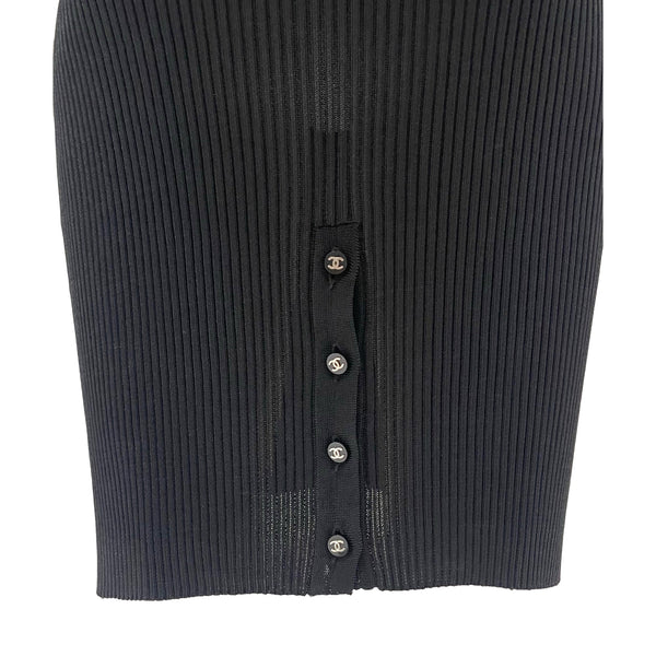 Chanel Black Stretch Ribbed Logo Tank Dress - Apparel