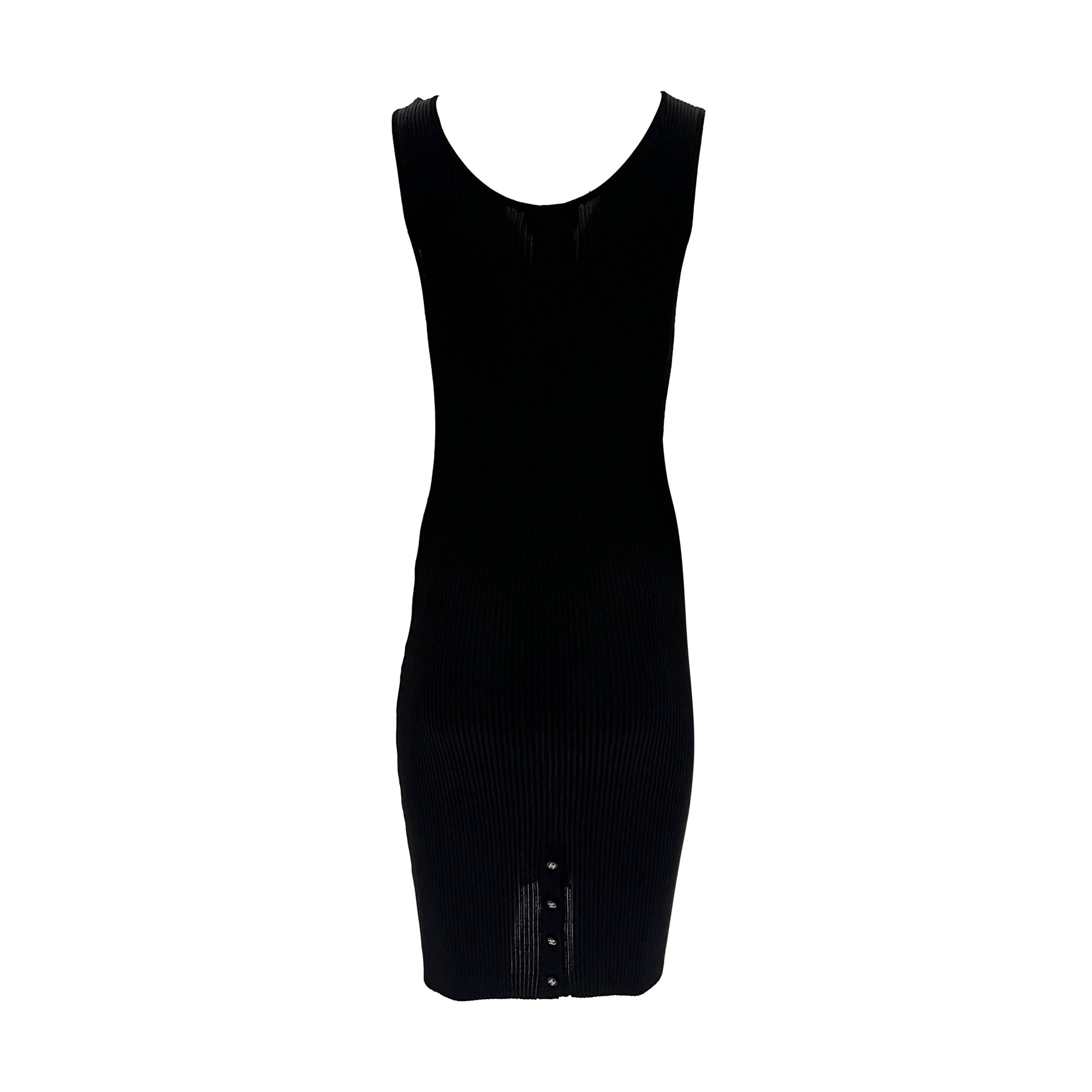 Chanel Black Stretch Ribbed Logo Tank Dress - Apparel