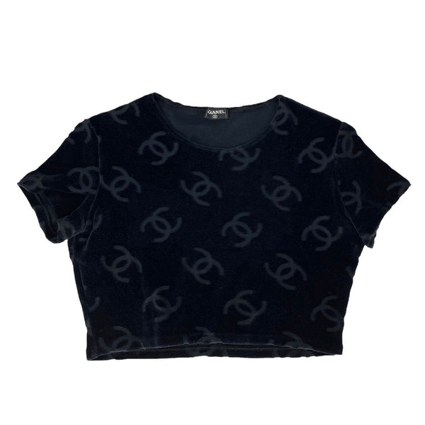 Chanel Black Velour Crop Top - Apparel