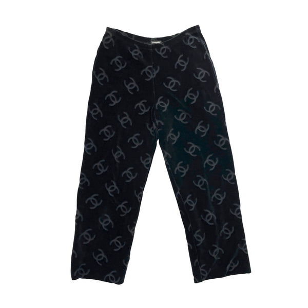 Chanel Black Velour Logo Bottoms - Apparel