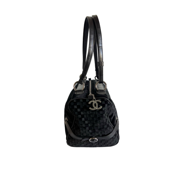 Chanel Black Velvet Textured Shoulder Bag - Handbags