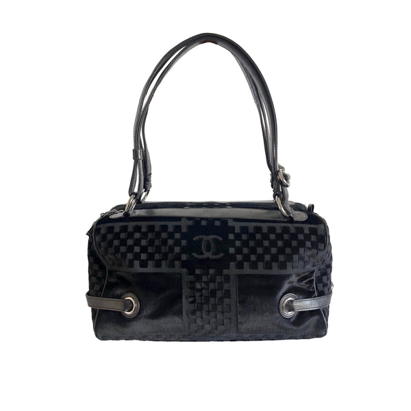 Chanel Black Velvet Textured Shoulder Bag - Handbags